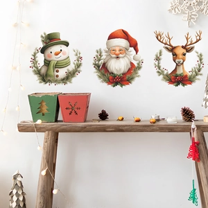 Stickers Toilettes Noël Père Noël Renne Bonhomme de Neige Stickers Muraux PVC Imperméable Décor Salle de Bain Maison Fête