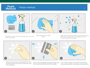 Step-by-step instruction guide for applying snowflake static window stickers to glass surface