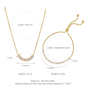 Especificaciones del conjunto de collar y pulsera ajustable de acero inoxidable con circonitas