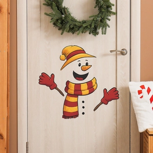 Cartoon snowman Christmas wall stickers with yellow striped hat and red scarf for home decor