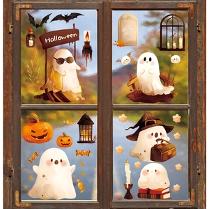 Halloween Window Clings Cartoon Ghost Pumpkin Bat Static Cling Stickers For Glass Window Holiday Home Decor Decoration