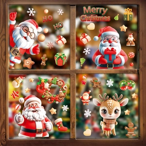 Christmas Static Window Stickers Santa Claus Snowflake Reindeer Decals For Home Shop Glass Decoration PVC Festive Wall Art