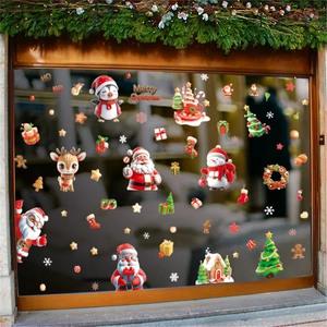 Christmas window decals set with Santa, reindeer and snowflakes for festive glass decoration