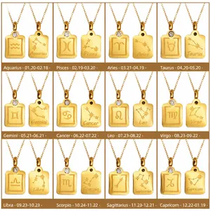 Set di 12 ciondoli zodiacali in acciaio al titanio con zirconi e placcatura oro