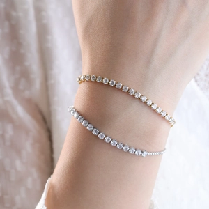 Set de pulseras tennis brillantes en plata y oro con circonitas cúbicas radiantes