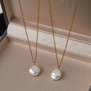 Titaniumstaal 18K Verguld Zoetwaterparel Hanger Halsketting Voor Vrouwen Minimalistische Elegante Sleutelbeenketting Sieraden
