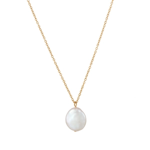 Elegante 18K vergulde ketting met natuurlijke zoetwaterparel hanger op witte achtergrond