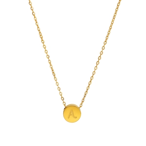 Collar minimalista de acero inoxidable chapado en oro de 18K con colgante redondo letra A