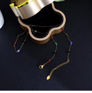 Detailed view of handmade stone necklace with K18 gold-plated clasp and adjustable chain