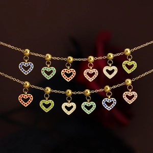 Stainless Steel Heart Pendant Necklace Colorful Rhinestone Inlaid Hollow Heart Charms For DIY Necklace Bracelet Accessory Gift