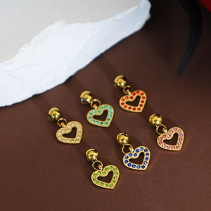 Set of six heart pendants in gold finish with colorful rhinestones for DIY jewelry making