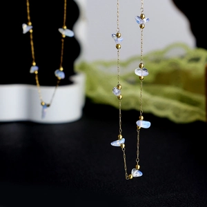 Elegant 18K gold-plated necklace featuring irregular moonstone and tiny gold beads