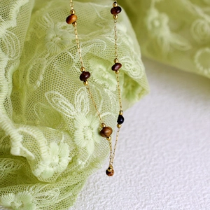 Handmade 18K gold plated necklace with irregular amethyst and tiger eye natural stones