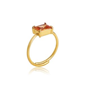 Champagne zircon stainless steel ring with four-prong emerald cut rectangular gemstone