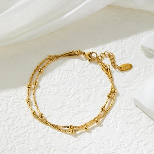 Minimalist Double Layer Snake Bone Gold Plated Titanium Steel Bead Bracelet For Women Tarnish Resistant Fashion Jewelry Gift