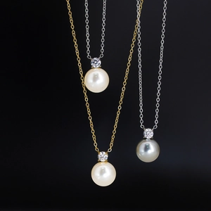 French Elegant Artificial Pearl Pendant Necklace And Stud Earrings Set Titanium Steel Gold Silver Grey White Glass Artificial Pearl Jewelry For Women