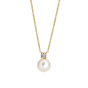 Classic gold-plated titanium necklace featuring a lustrous round white pearl pendant
