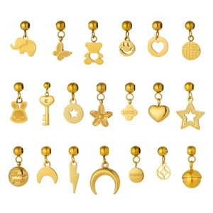 Polished gold stainless steel charms set with elephant moon and heart shaped pendants