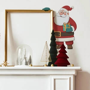 Adesivo da Parete Natalizio con Babbo Natale Cartone Animato Decalcomania in PVC Rimovibile per Decorazione Domestica Festiva