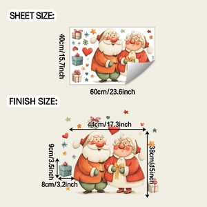 Detail showing dimensions of Cartoon Santa Couple wall stickers 40x60cm and layout guide