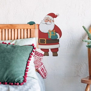 Adesivo murale rimovibile Babbo Natale con figura festiva e scatola regalo per decoro casa