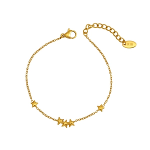 Minimalist 18K gold plated titanium bracelet with five-pointed star charms and adjustable clasp