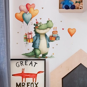 Wandtattoo-Set mit Cartoon-Krokodil, Luftballons und Torte für Kinderzimmer-Dekoration