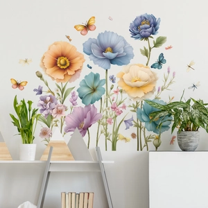 Stickers Muraux Fleurs Papillons Aquarelle PVC Amovible Décalcomanie Florale pour Chambre Salon Décoration de la Maison