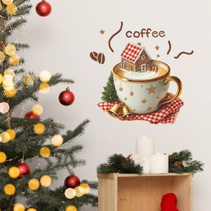 Christmas wall decal featuring a decorative coffee cup design for festive home and cafe decor