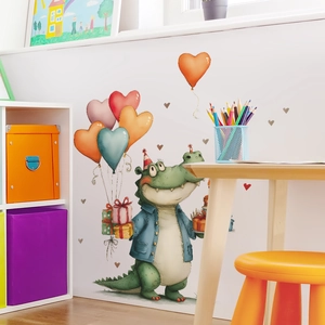 Detail von Cartoon-Krokodil Wandaufkleber mit bunten Ballons im Kinderzimmer