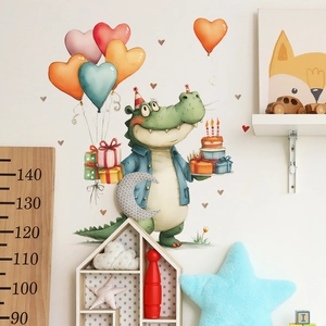 Cartoon Krokodil Wandtattoo mit Ballons und Kuchen für Kinderzimmer Dekoration