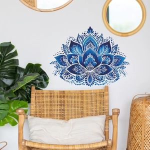 Blue mandala lotus flower wall sticker for bohemian home decor and living room walls