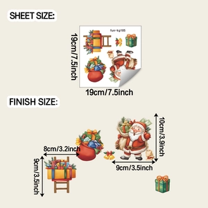 Detailed size specifications for cartoon Santa Claus wall stickers and holiday gift decals