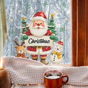 Christmas window static stickers featuring Santa, reindeer and snowman for home decor