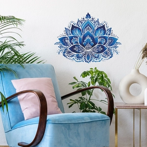 Blue and white mandala lotus wall sticker for bohemian style living room decoration