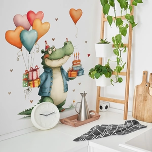 Wandtattoo Krokodil mit Geburtstagstorte und Ballons für Kinderzimmer Dekoration