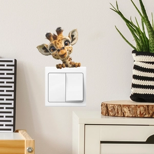 Cute giraffe cartoon wall sticker for light switch decoration in a cozy home setting
