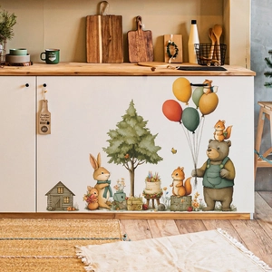 Cartoon forest animals wall decals featuring bear, rabbit and squirrel for home decor