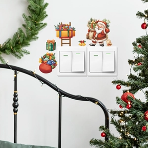 Cartoon Santa Claus and gift boxes wall sticker for home Christmas switch decoration