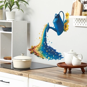 Rainbow floral watering can wall sticker in modern kitchen decor for home improvement