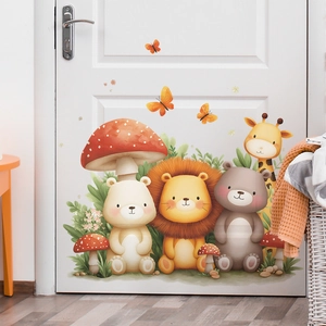 Hand-painted cartoon lion and bear wall stickers for nursery bedroom and home decoration