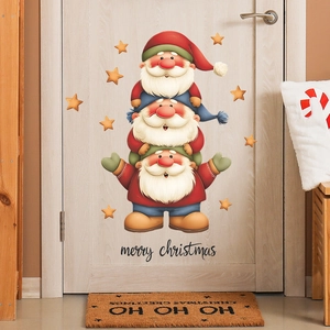 Cute Christmas gnome wall stickers with stars and Merry Christmas text for home decor