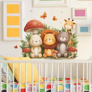 Cartoon animal wall stickers with lion, bear and giraffe for kids nursery room decor