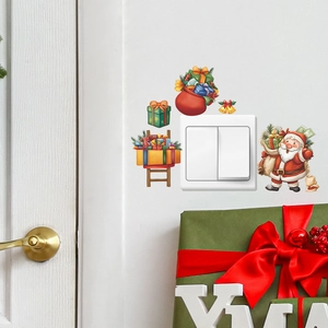 Cartoon Santa Claus light switch wall stickers with gift boxes for Christmas home decoration