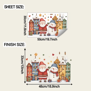 Christmas town wall stickers with Santa, snowman and houses for home holiday decoration