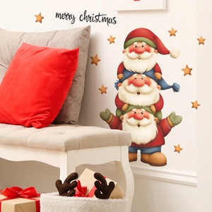 Cartoon Santa Claus and golden stars self-adhesive wall stickers for Christmas decor