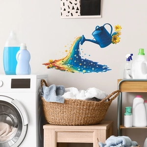 Rainbow floral watering can wall sticker in laundry room home decor wall art