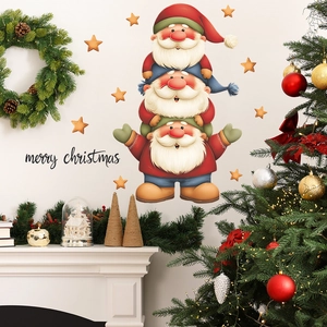 Christmas Gnome Stacking Wall Sticker PVC Self-Adhesive Cartoon Stars Merry Christmas Decals For Living Room Kids Room Decor