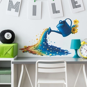 Creative Rainbow Floral Watering Can Wall Sticker PVC Self Adhesive Decal For Living Room Kids Room Bedroom Decoration