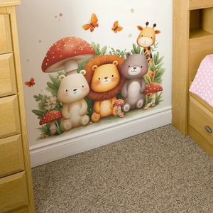 Cartoon Lion Bear Giraffe Mushroom Wall Stickers Waterproof PVC Self Adhesive Decals For Kids Room Nursery Bedroom Decor